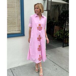 Madison Mathews Darien MIDI Dress Pink Block Print Size Small $198.00